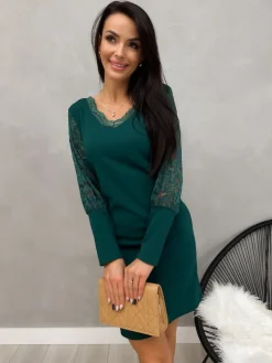 Jasnozielona Sukienka z Koronką 11450-511-G|Modna Kiecka Hot