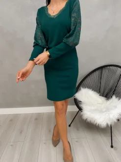 Jasnozielona Sukienka z Koronką 11450-511-G|Modna Kiecka Hot