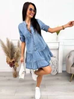 Jeansowa Sukienka Oversize 12171-529 12171-529-Q|Modna Kiecka Hot