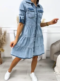 Jeansowa Sukienka Oversize 11794-47-Q|Modna Kiecka Discount