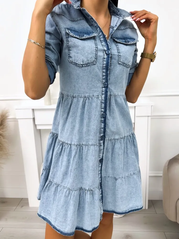 Jeansowa Sukienka Oversize 11794-47-Q|Modna Kiecka Discount