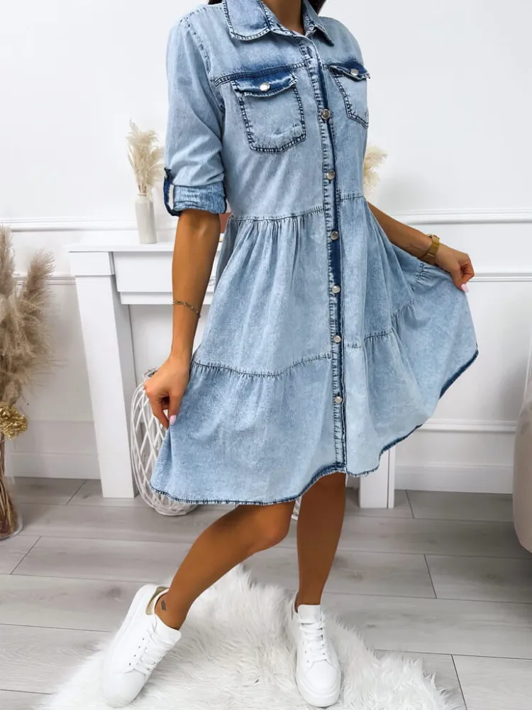 Jeansowa Sukienka Oversize 11716-230-Q|Modna Kiecka Hot