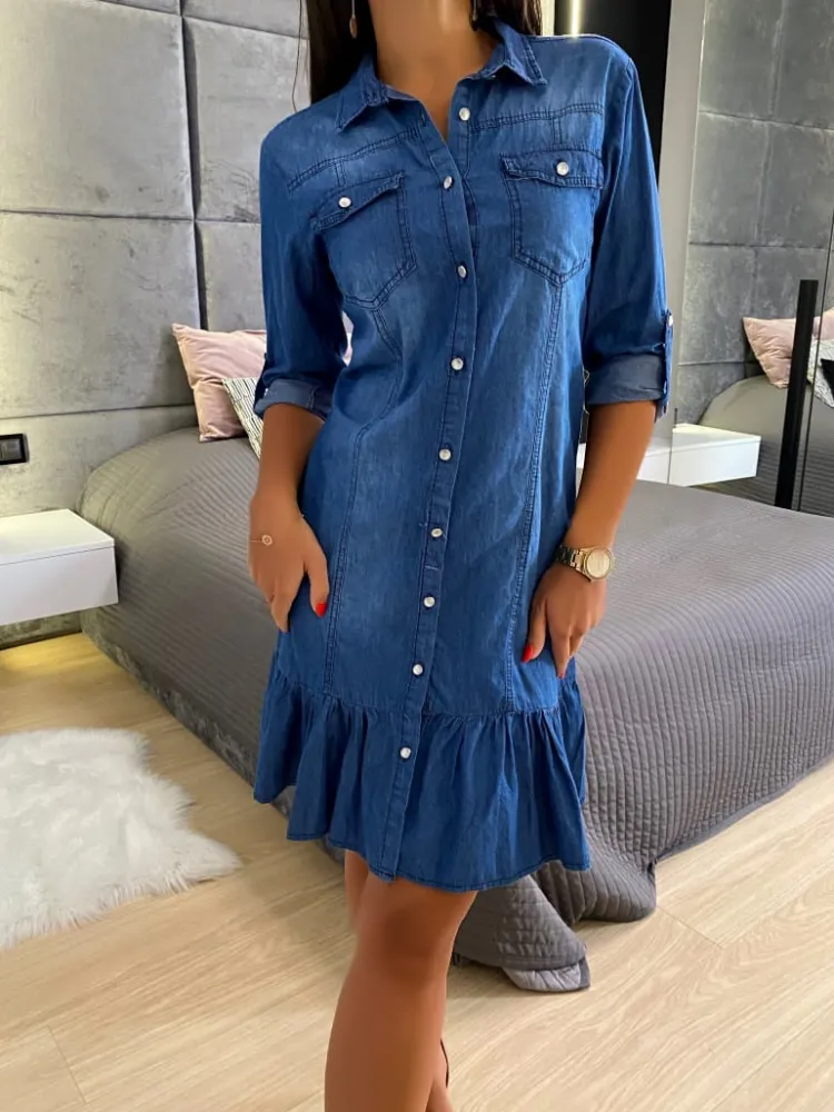 Jeansowa Sukienka 11763-135-Q|Modna Kiecka Outlet