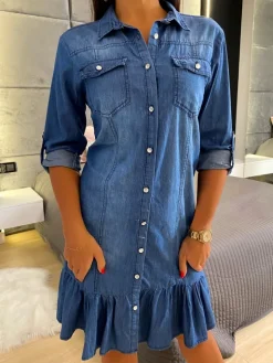 Jeansowa Sukienka 11763-135-Q|Modna Kiecka Outlet