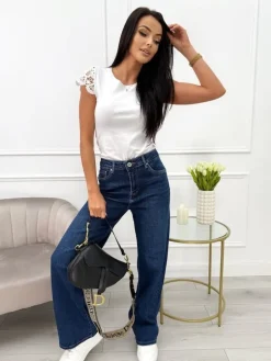 Jeansowe Spodnie z Szeroką Nogawką 13663-110-Q|Modna Kiecka Discount