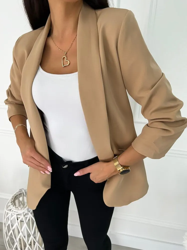 Karmelowa Klasyczna Marynarka 11460-127-K|Modna Kiecka Fashion