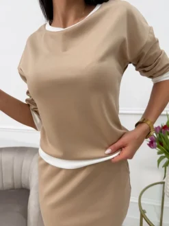 Karmelowy Komplet ze Spódnicą 13526-183-G|Modna Kiecka Discount