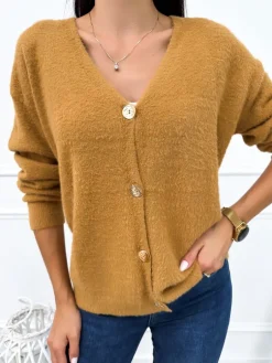 Karmelowy Rozpinany Sweterek 12640-23-D|Modna Kiecka Discount