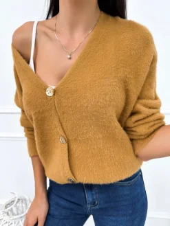 Karmelowy Rozpinany Sweterek 12640-23-D|Modna Kiecka Discount