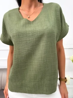 Khaki Bluzeczka z Dekoltem V 13666-03-C|Modna Kiecka Best
