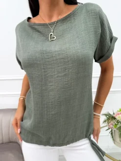 Khaki Bluzeczka ze Ściągaczem 13896-313-E|Modna Kiecka Online