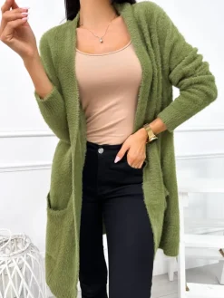 Khaki Kardigan 12630-156-F|Modna Kiecka Discount
