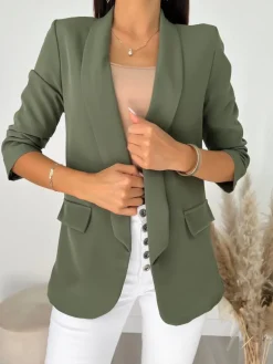 Khaki Klasyczna Marynarka 11460-127-F|Modna Kiecka Clearance