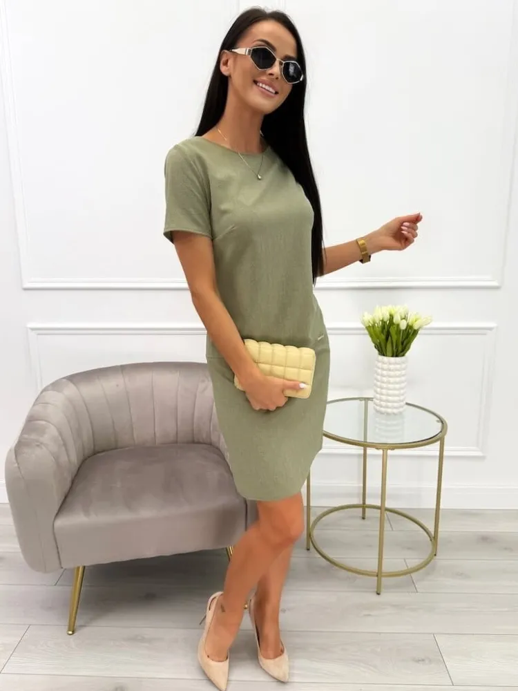 Khaki Klasyczna Sukienka 11720-138-L|Modna Kiecka Best