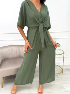 Khaki Kombinezon z Wiązaniem 14050-216-C|Modna Kiecka Outlet