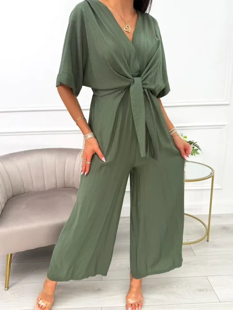 Khaki Kombinezon z Wiązaniem 14050-216-C|Modna Kiecka Outlet