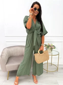 Khaki Kombinezon z Wiązaniem 14050-216-C|Modna Kiecka Outlet