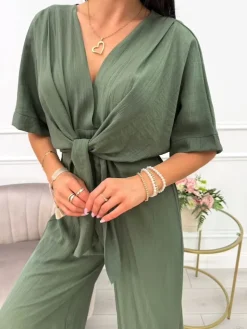 Khaki Kombinezon z Wiązaniem 14050-216-C|Modna Kiecka Outlet