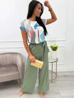 Khaki Kombinezon ze Wzorem i Paskiem 13825-354-Q|Modna Kiecka New