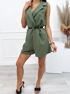 Khaki Krótki Kombinezon z Paskiem 12602-59-B|Modna Kiecka New