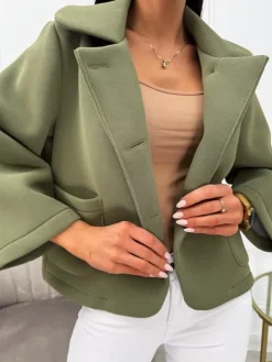 Khaki Krótki Płaszczyk 13715-107-C|Modna Kiecka Discount