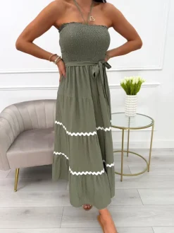Khaki Sukienka bez Rękawów 14022-74-E|Modna Kiecka Hot