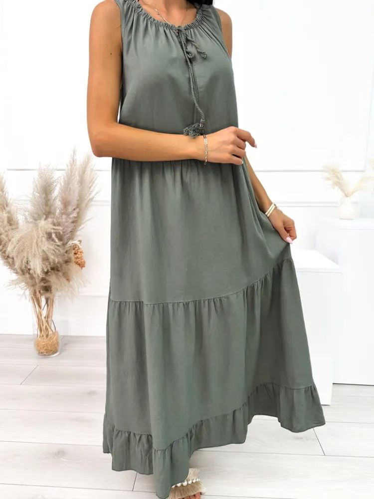 Khaki Sukienka Oversize 10480-255-C|Modna Kiecka Discount