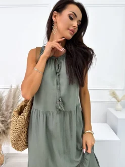 Khaki Sukienka Oversize 10480-255-C|Modna Kiecka Discount
