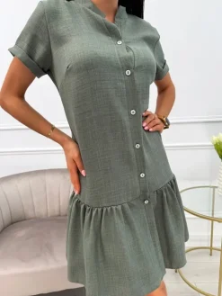 Khaki Sukienka z Falbanką 13888-317-D|Modna Kiecka Sale