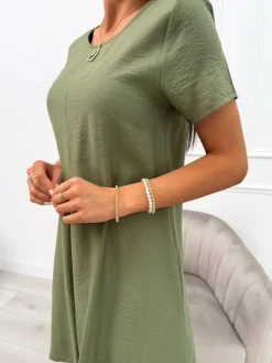 Khaki Sukienka z Kieszeniami 13969-336-F|Modna Kiecka New