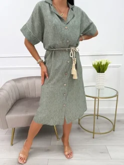 Khaki Sukienka z Paseczkiem 13986-500-C|Modna Kiecka Hot