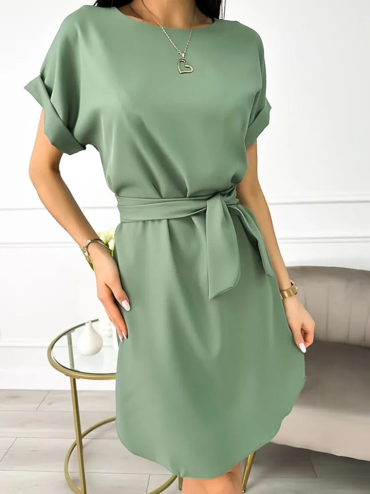 Khaki Sukienka z Paskiem 10004-129-F|Modna Kiecka Hot