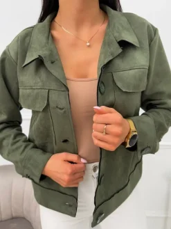 Khaki Zamszowa Kurteczka 13562-525-C|Modna Kiecka Online