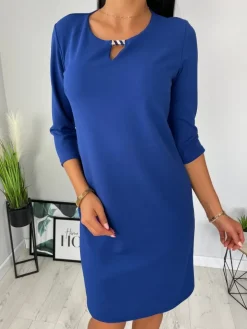 Kobaltowa Klasyczna Sukienka 11437-267-G|Modna Kiecka New