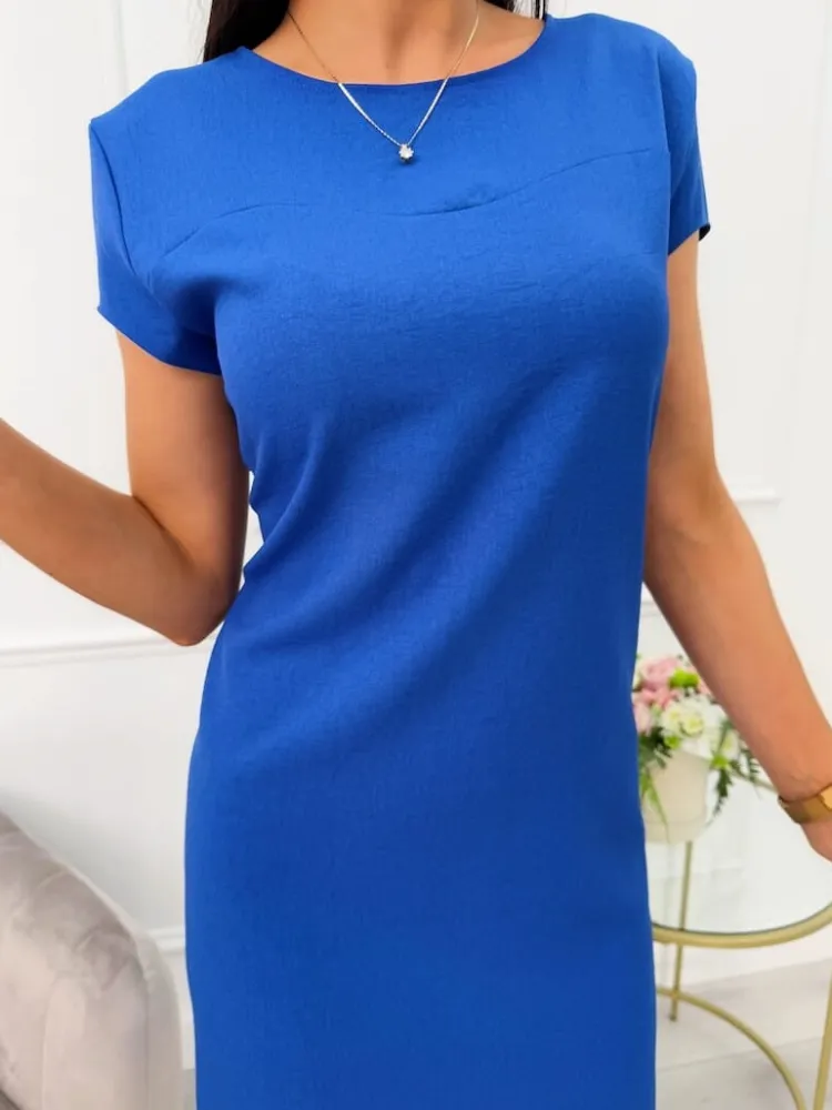 Kobaltowa Klasyczna Sukienka 13552-141-D|Modna Kiecka Fashion
