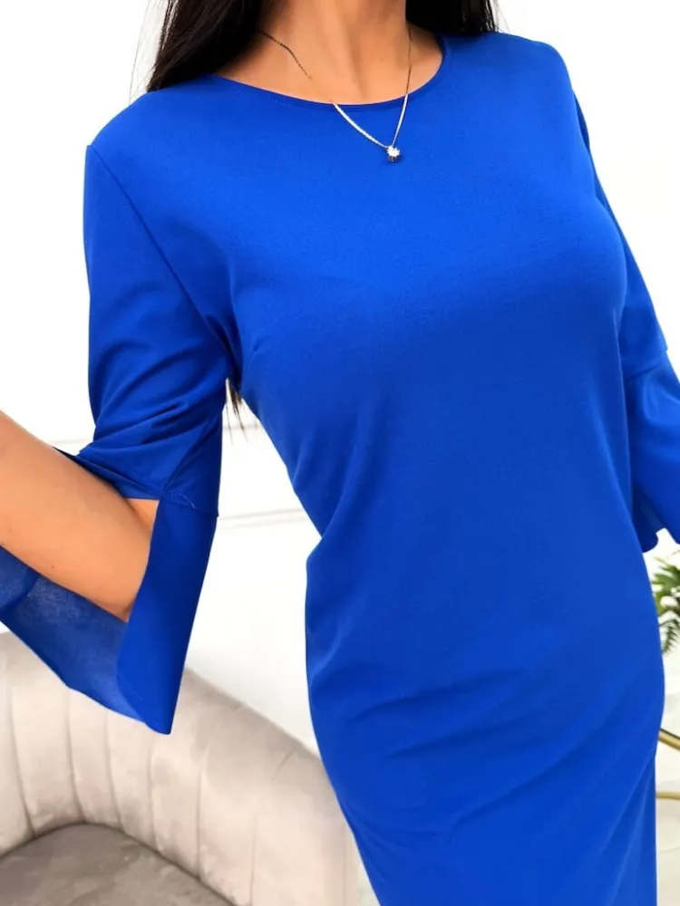Kobaltowa Klasyczna Sukienka 13514-118-F|Modna Kiecka Online