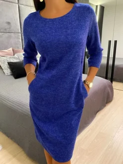 Kobaltowa Sukienka z Kieszeniami 12753-58-E|Modna Kiecka Discount