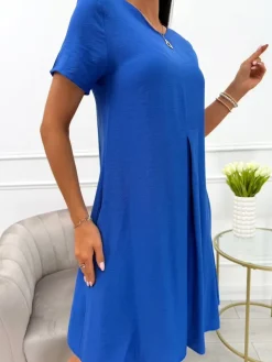 Kobaltowa Sukienka z Kieszeniami 13969-336-G|Modna Kiecka Hot