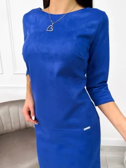 Kobaltowa Zamszowa Sukienka 11132-281-F|Modna Kiecka Outlet