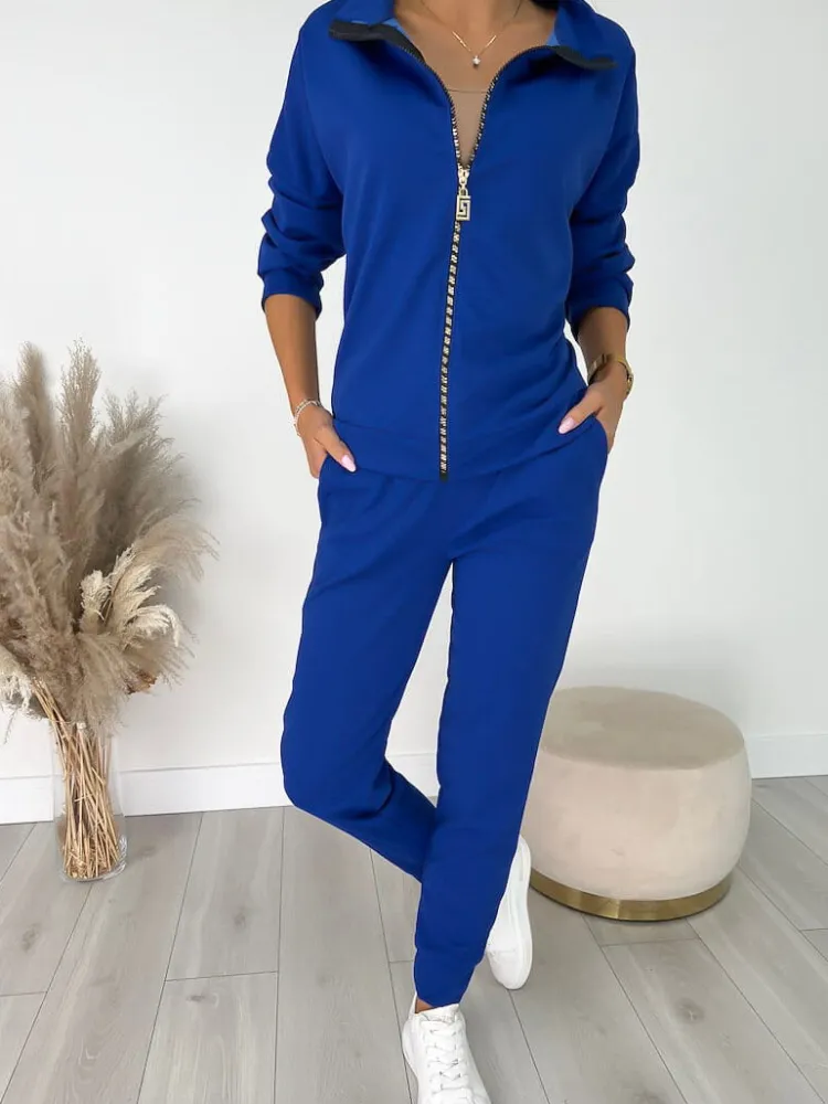Kobaltowy Komplet Bluza + Spodnie 12817-104-D|Modna Kiecka Hot