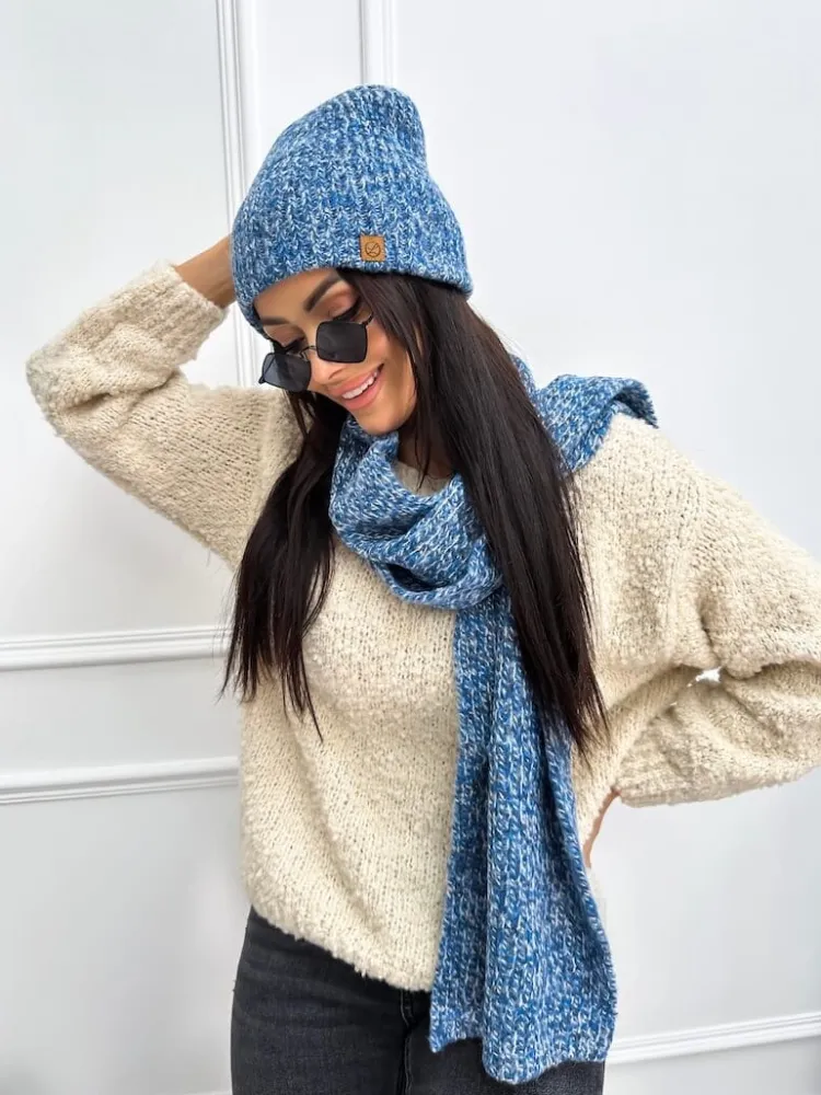 Kobaltowy Komplet Czapka + Szalik 13303-334-E|Modna Kiecka Online