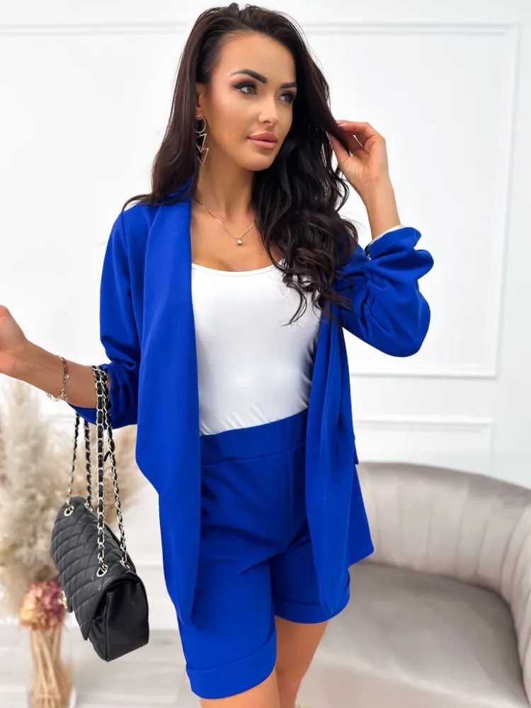 Kobaltowy Komplet Marynarka+Spodenki 12113-82-D|Modna Kiecka Outlet