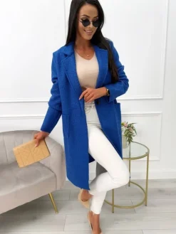 Kobaltowy Płaszcz z Kieszeniami 10793-280-K|Modna Kiecka Discount