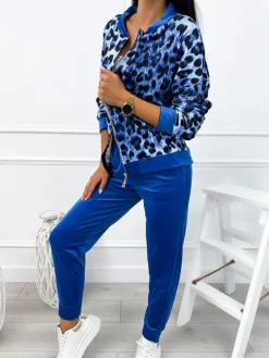 Kobaltowy Welurowy Komplet Bluza + Spodnie 12709-307-C|Modna Kiecka Hot