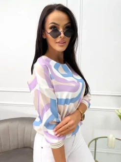 Kolorowa Wzorzysta Bluzka 13699-428-Q|Modna Kiecka Discount
