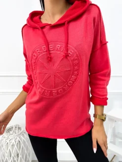 Koralowa Bluza z Kapturem 12706-292-B|Modna Kiecka Online
