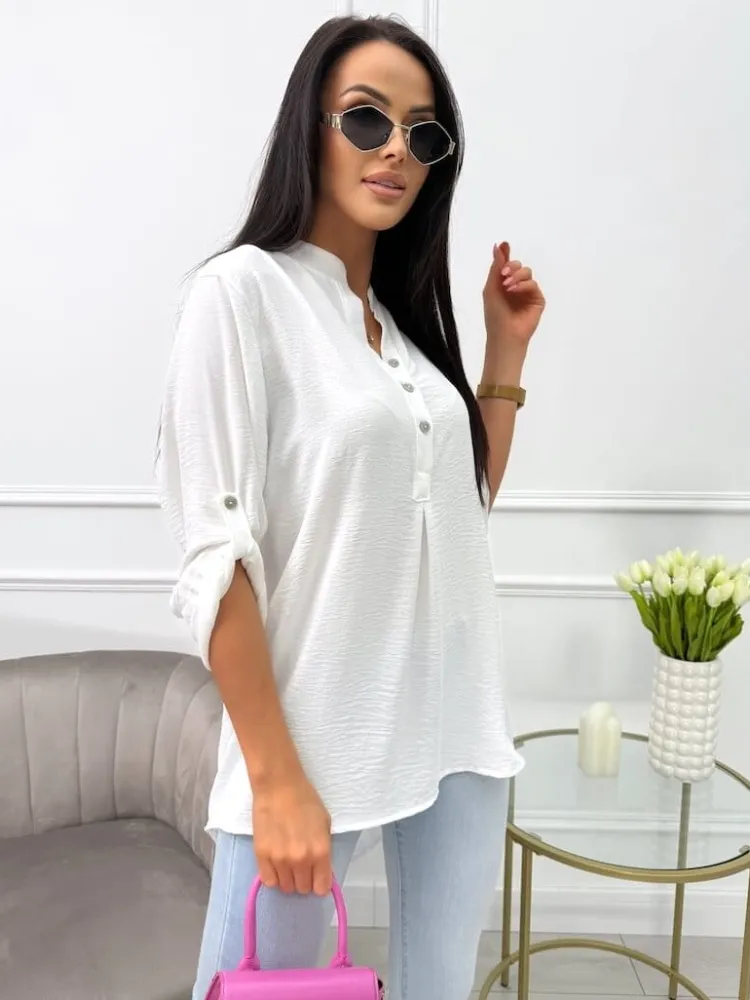 Kremowa Asymetryczna Bluzka 13718-142-E|Modna Kiecka Discount