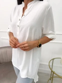 Kremowa Asymetryczna Bluzka 13718-142-E|Modna Kiecka Discount
