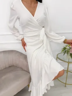 Kremowa Asymetryczna Sukienka 13544-125-D|Modna Kiecka Sale