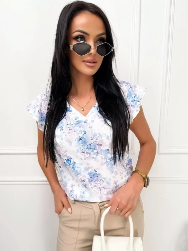 Kremowa Bluzeczka w Drobne Kwiatki 13487-357-Q|Modna Kiecka Fashion